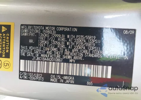 2010 Lexus Rx 450H from USA, damaged, VIN JTJBC1BA4A2010867